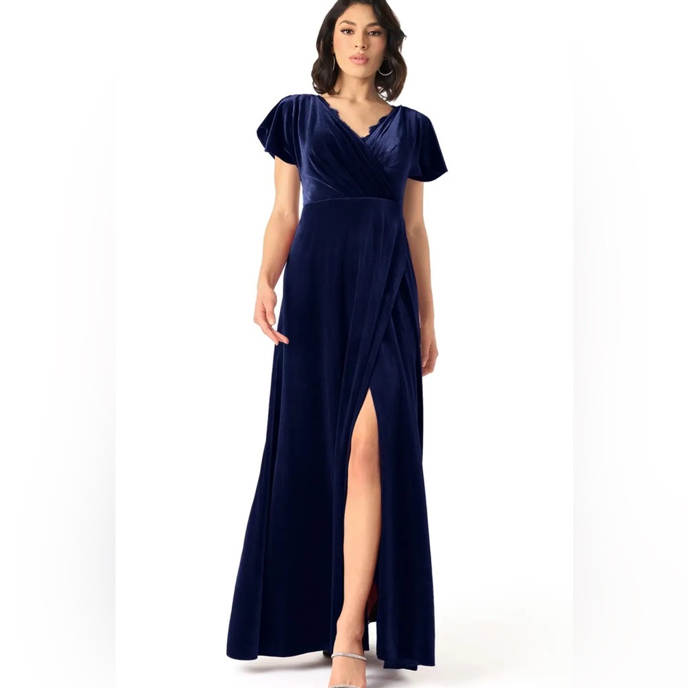 Azazie Navy Blue Velvet Dress prom